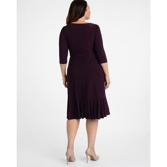 Kiyonna Dress Whimsy Style True Wrap Size 2X Purple Ruffle Hem Feminine Slimming - Picture 3 of 10
